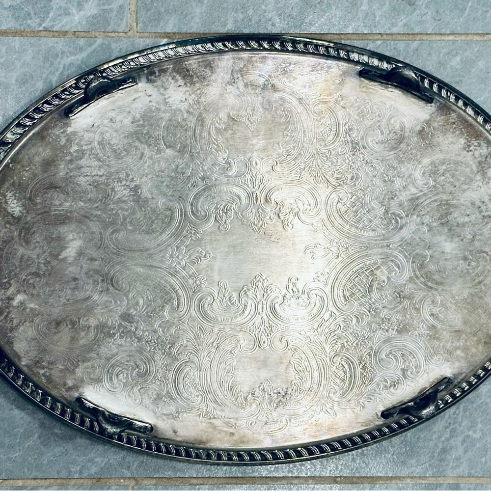 W&S Blackinton Footed Silverplate Serving / Vanity Tray Pierced Edges Handles
